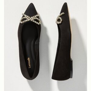 LARROUDE Velvet Crystal Embellishments Flats